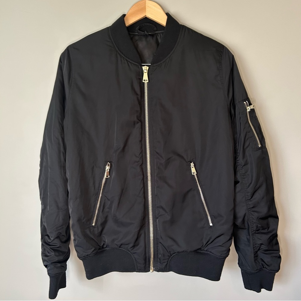 Topshop Black Bomber Jacket with Gold Hardware